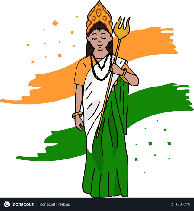 Best Free Bharat Mata holding Trishul background of tiranga Illustration  download in PNG & Vector format