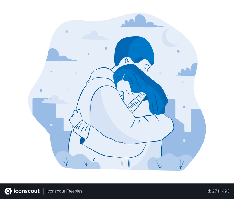 Couple Hugging in City Illustration
