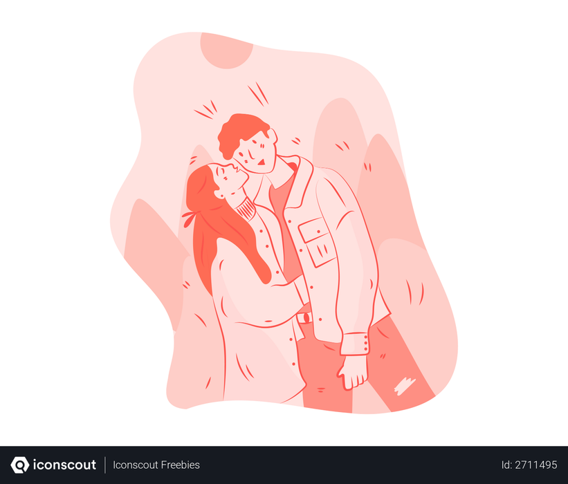 Couple kissing on Cheeks Illustration