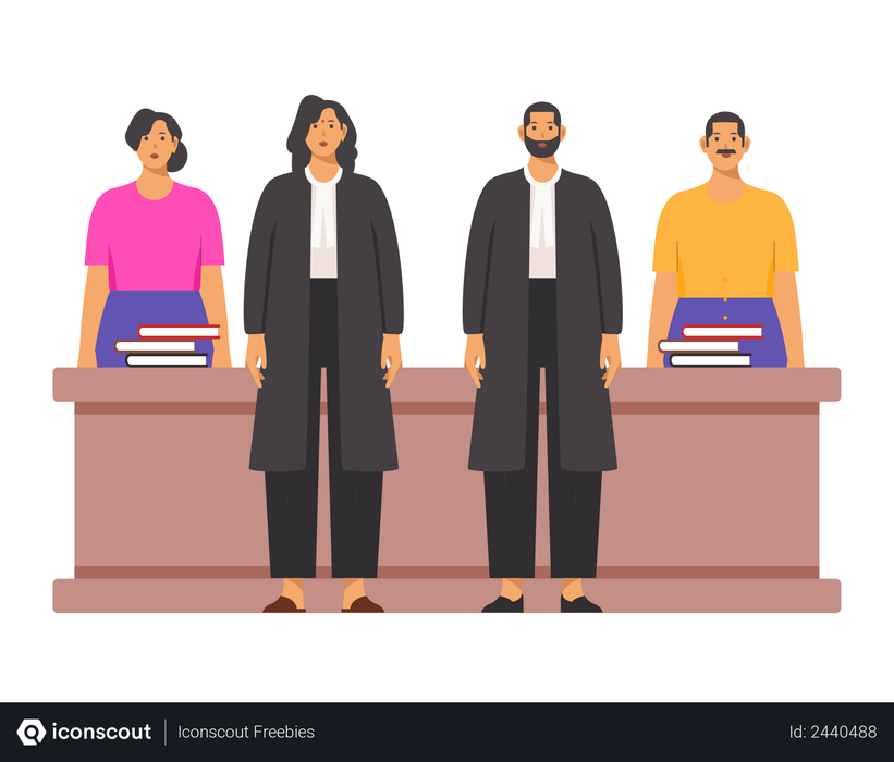 Everybody standing as judge arrive in court Illustration