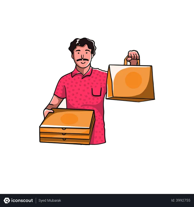 Best Free Food Delivery Boy Illustration download in PNG & Vector format