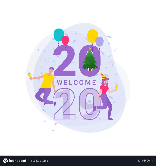 Free 친구들과 함께 크리스마스와 2020년 신년 파티를 축하해보세요  일러스트레이션