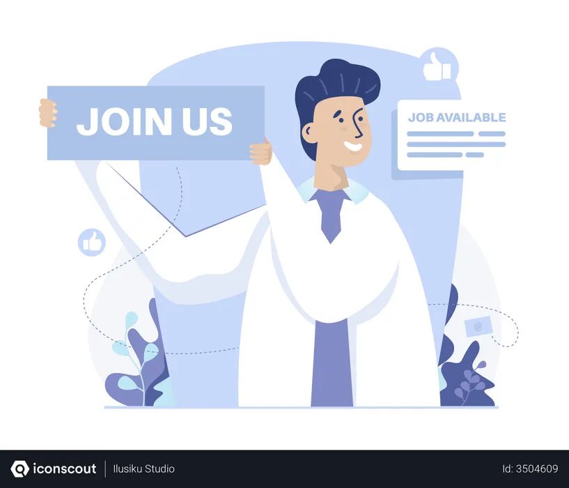 Free Man with join us sign for open recruitment  Illustration