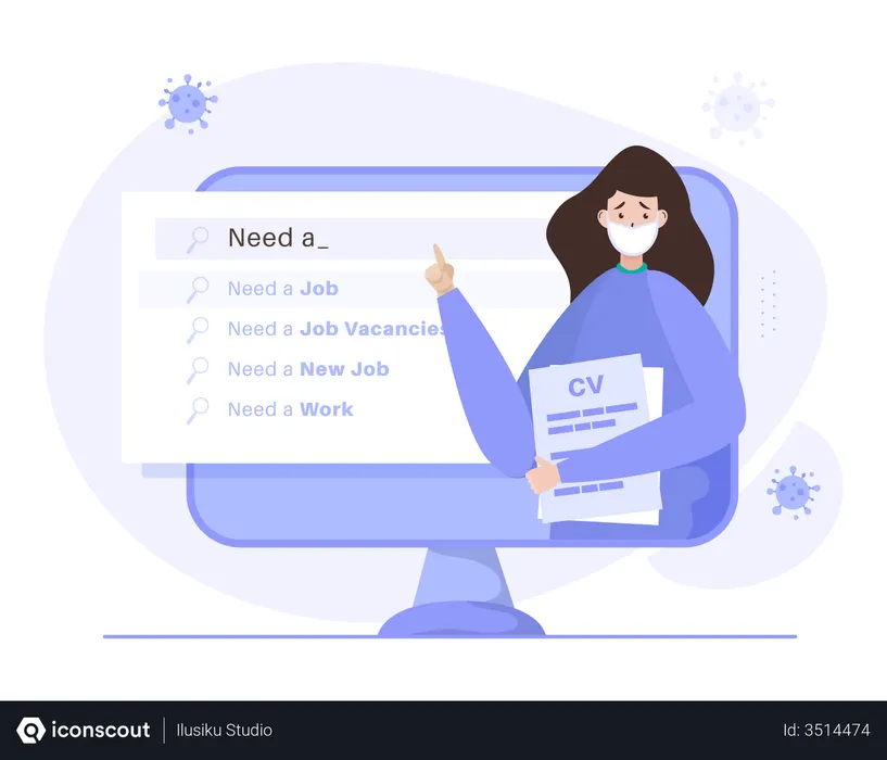 Free A woman looking for a job on website  Illustration