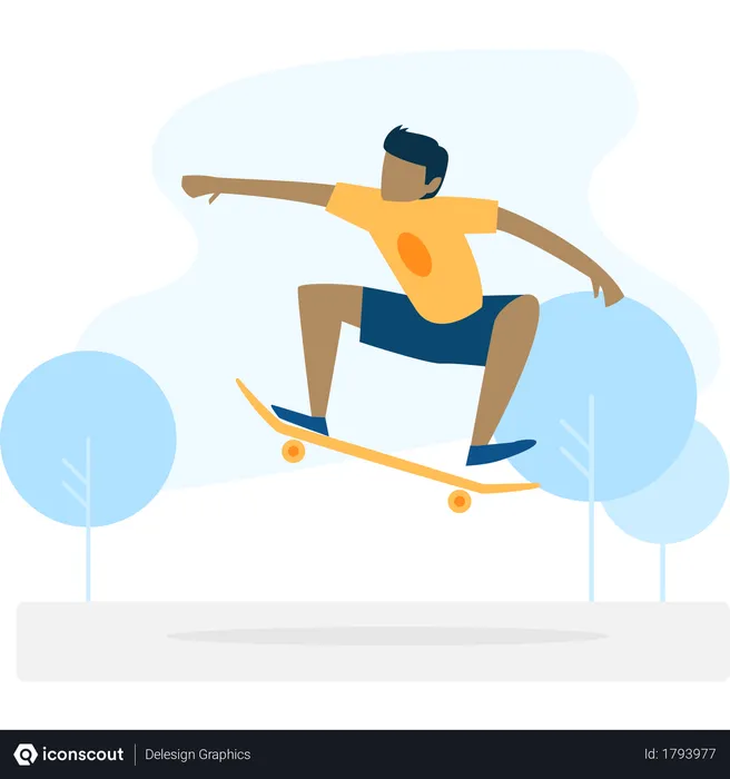 Free Adolescent faisant du skateboard dans le parc  Illustration