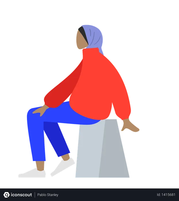 Free Arab woman sitting on stool  Illustration