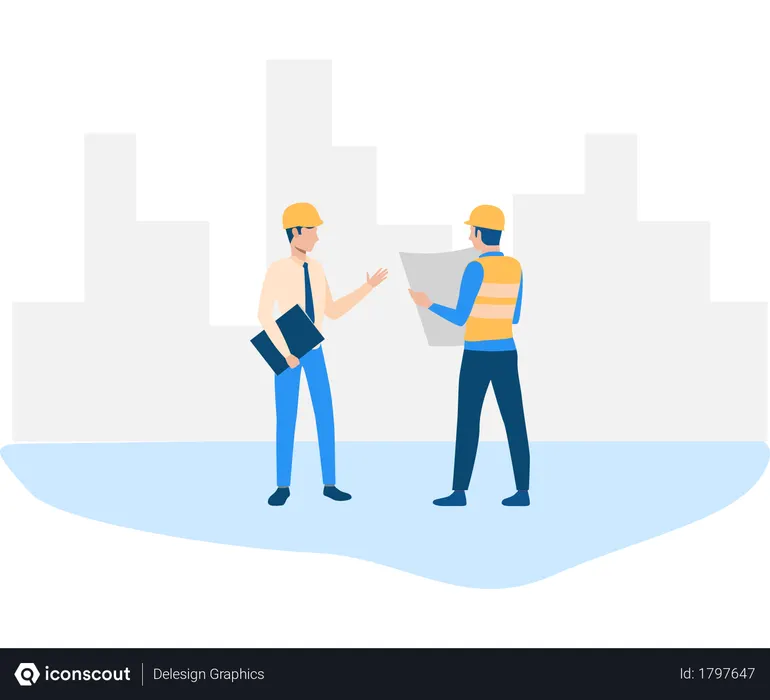 Free Architect and assistant discussing about plan with blueprint  Illustration