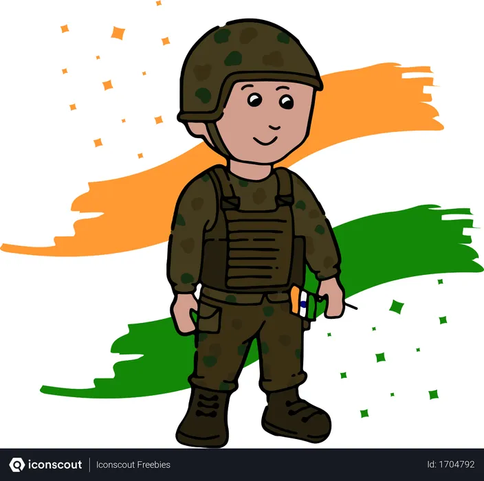 Free Army soldier holding tiranga  Illustration