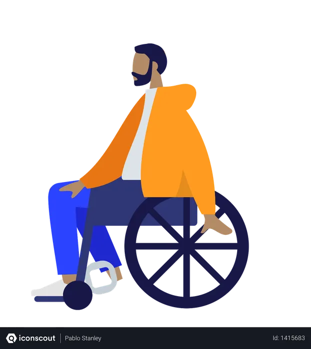Free Beard man sitting on wheelchair  Illustration