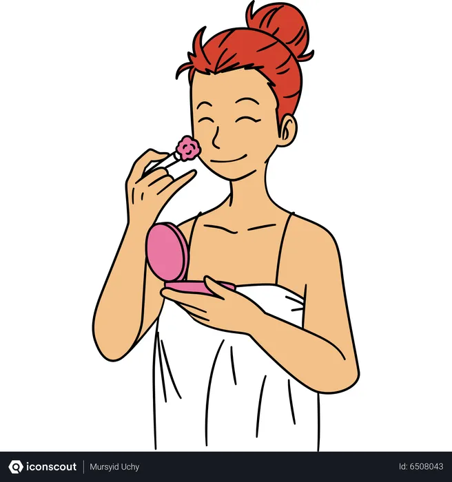Free Beautiful lady applying face powder on face  Illustration