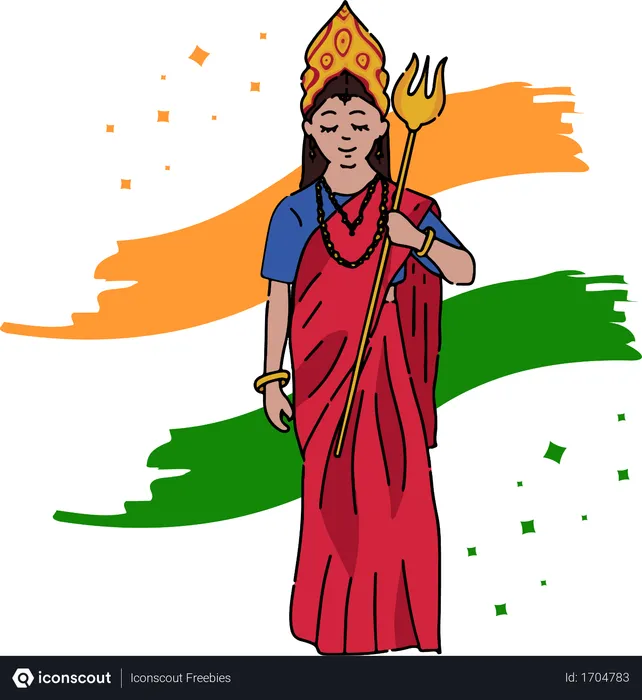 Free Bharat Mata sosteniendo el fondo Trishul de la bandera nacional india  Ilustración