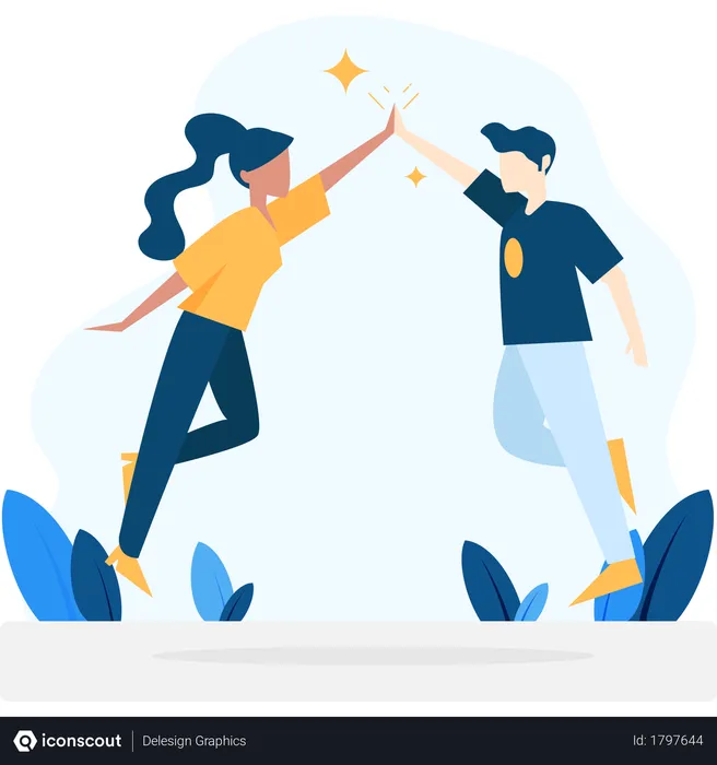 Free Boy and girl giving high-five to each other  Illustration