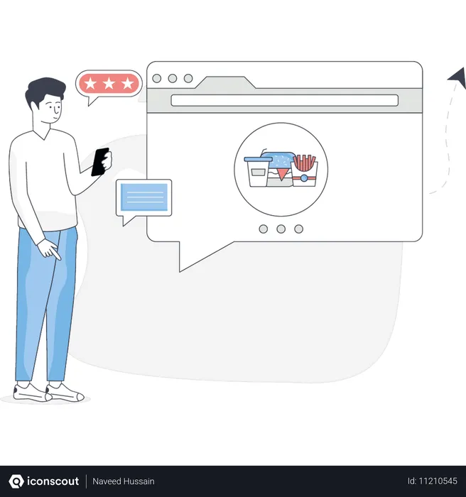 Free 소년이 온라인 음식에 대한 리뷰를 하고 있다  일러스트레이션