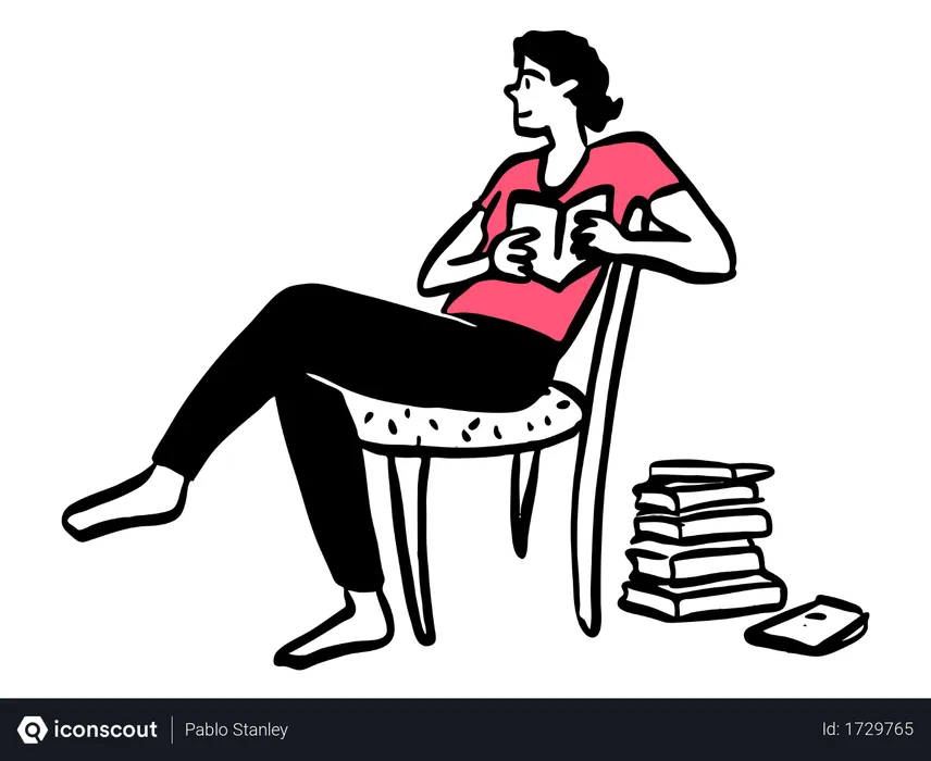 Free Boy sitting on chair and reaidng book  Illustration