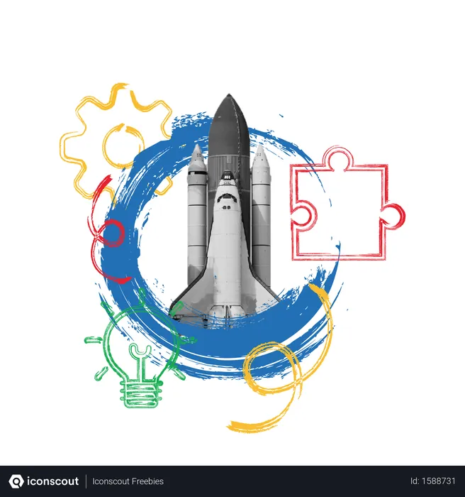 Free Business Startup idea with spaceship for problem solving and management concept  Illustration