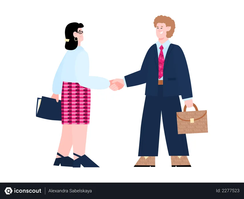 Free Businessman handshaking with Female employee  Illustration