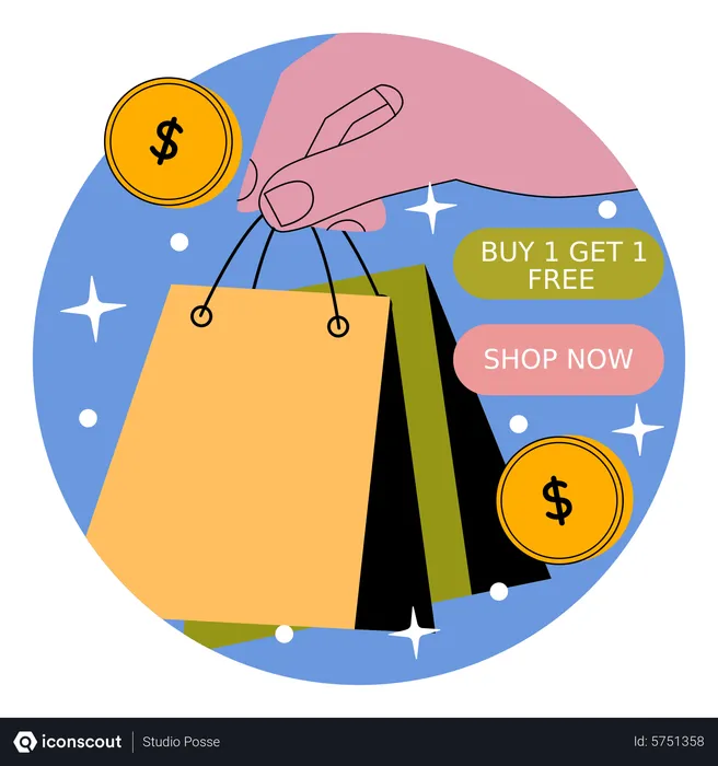 Free Buy one get one free shopping offer  Illustration