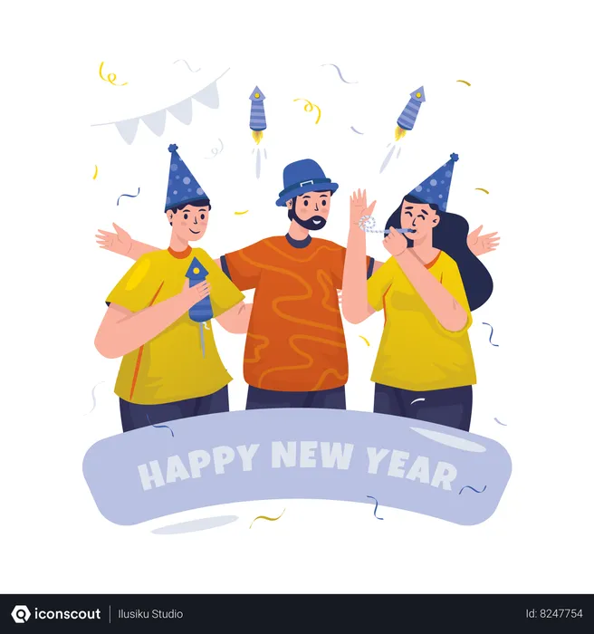 Free Celebrate New year party with friends  Illustration