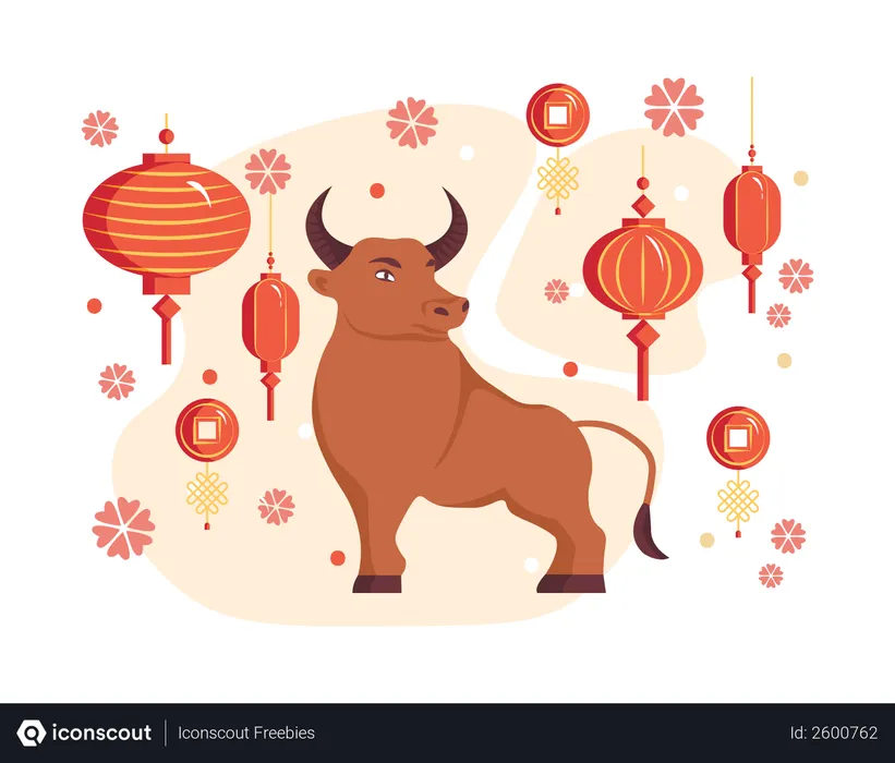 Free Chinesisches Neujahr 2021 Jahr des Ochsen - Chinesisches Tierkreissymbol  Illustration