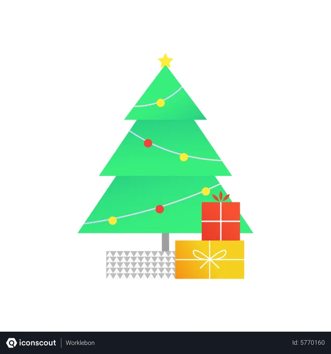 Free Christmas tree and gift  Illustration