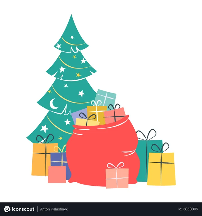 Free Christmas tree with gifts  Illustration