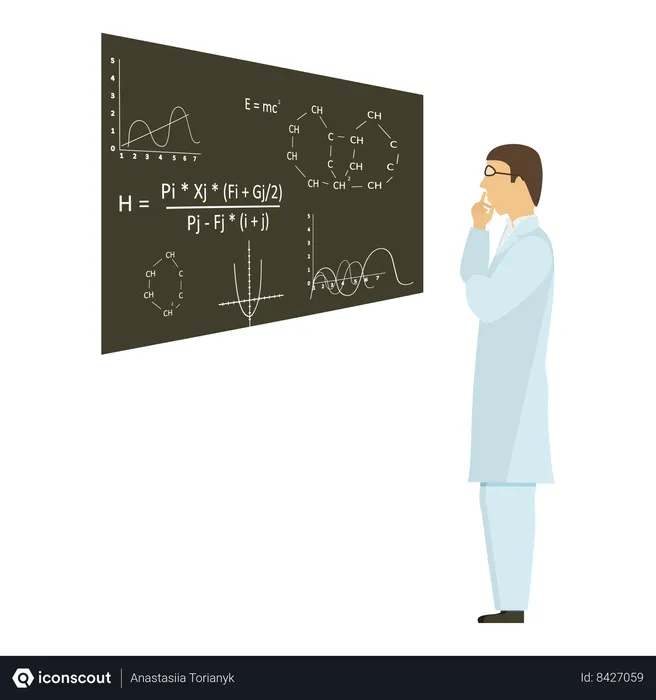 Free Cientista tentando resolver somas científicas  Ilustração