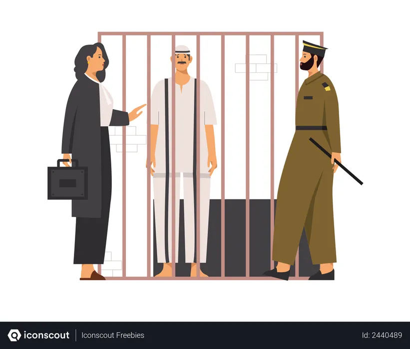 Free Criminal talking to lawyer about bail along with police  Illustration