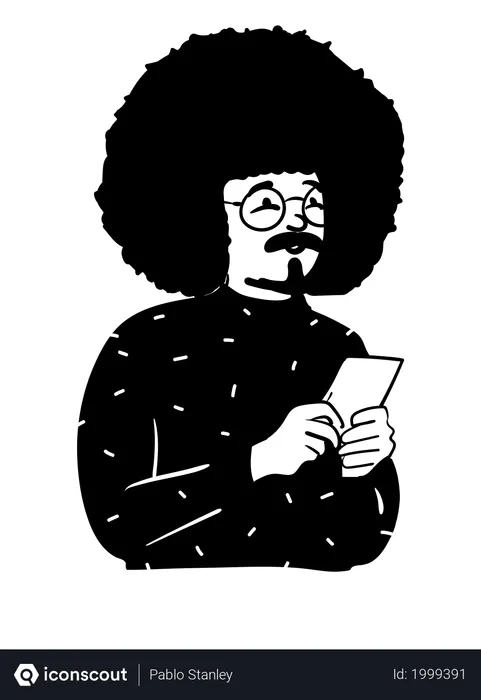 Free Curly hair man holding smartphone  Illustration