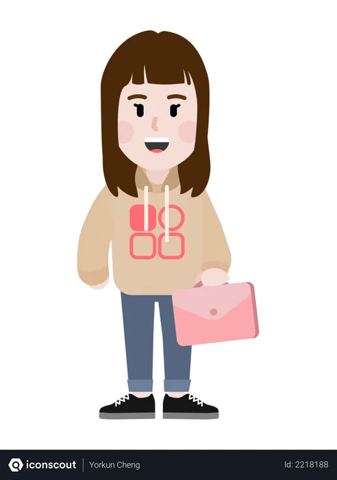 Free Cute girl with pinkk bag  Illustration