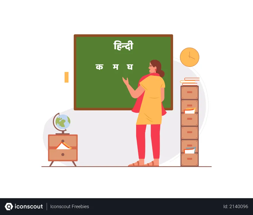 Free Dame unterrichtet Hindi im Klassenzimmer  Illustration