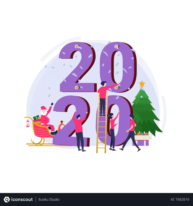 Free クリスマスと新年2020を祝うために2020の数字を飾りましょう  イラスト