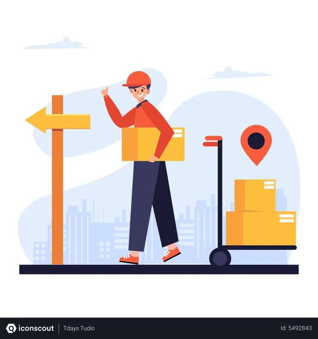 Free Delivery person holding package  Illustration