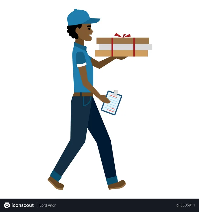 Free Delivery person walking with package  Illustration