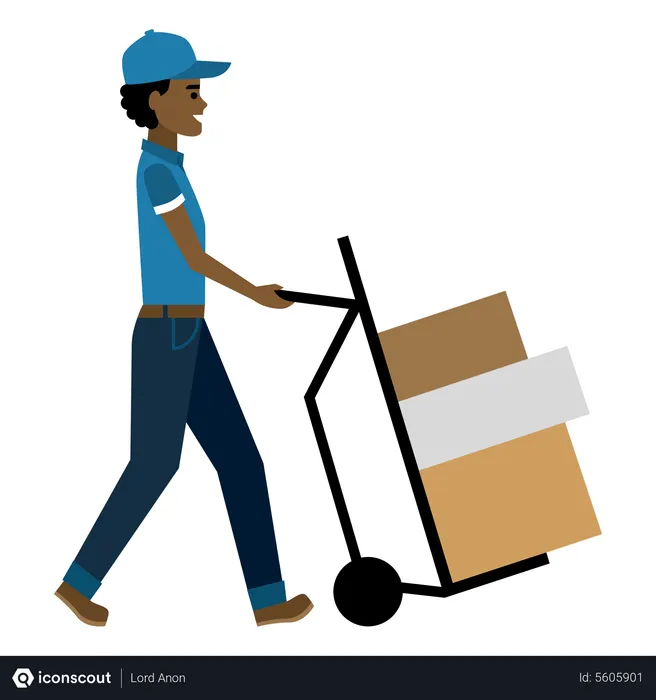 Free Deliveryman pushing cart  Illustration