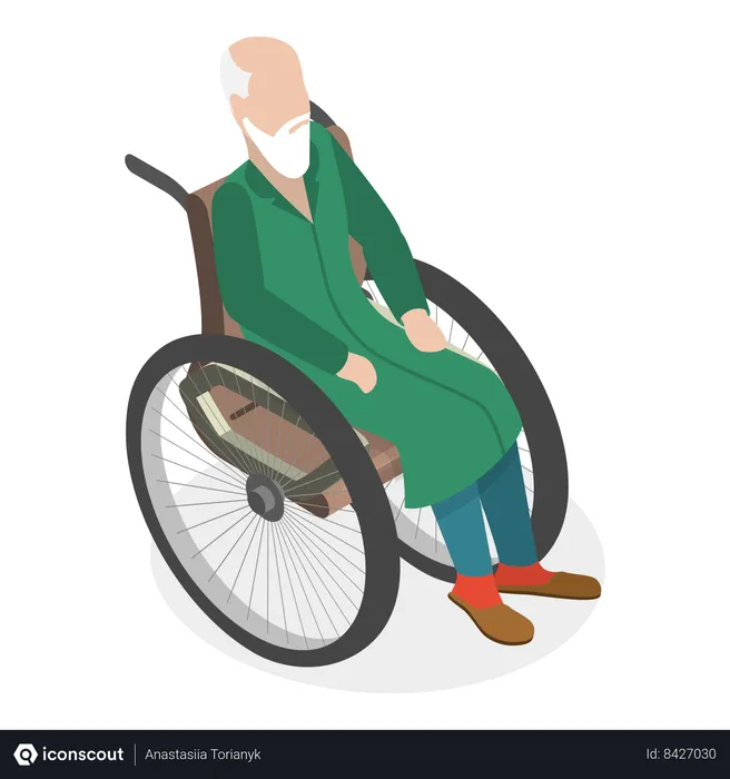 Free Disabled old man sitting on wheelchair  Illustration