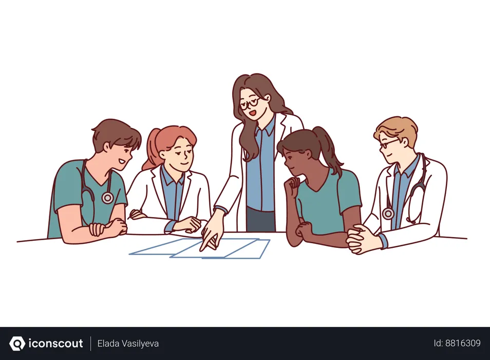 Free Doctor calls up intern for meeting  Illustration