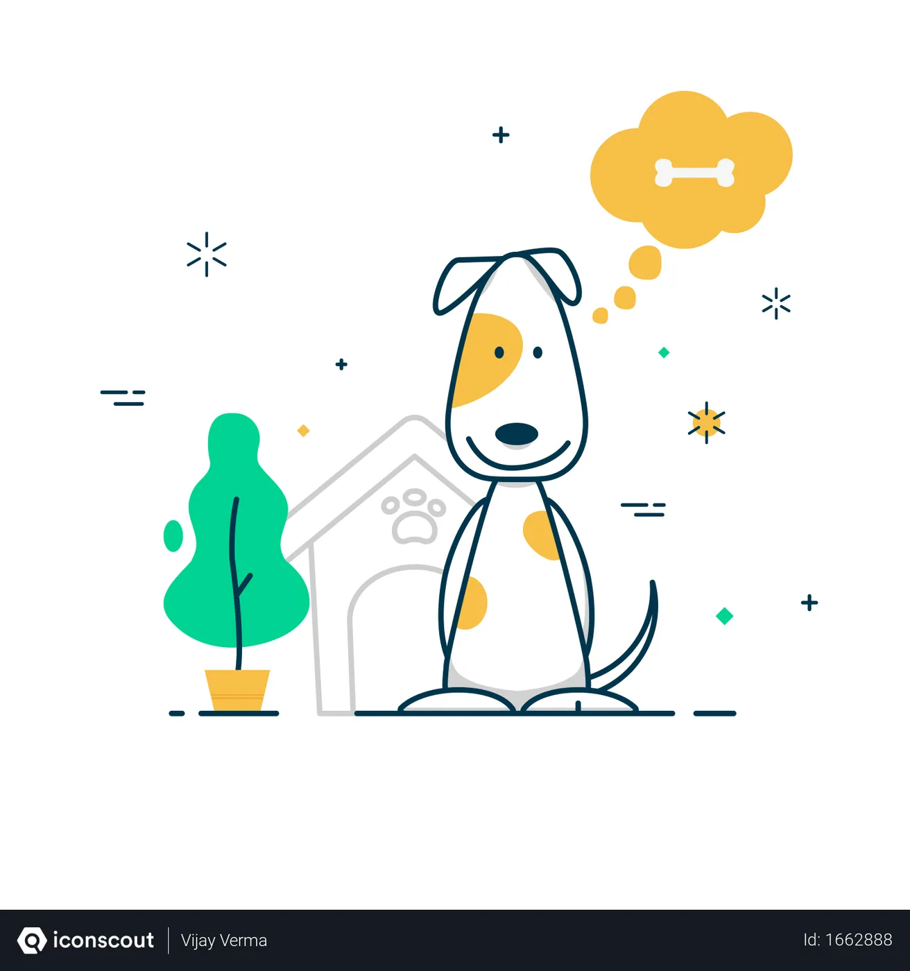 Best Free Dog Thinking About Bone Illustration Download In Png And Vector