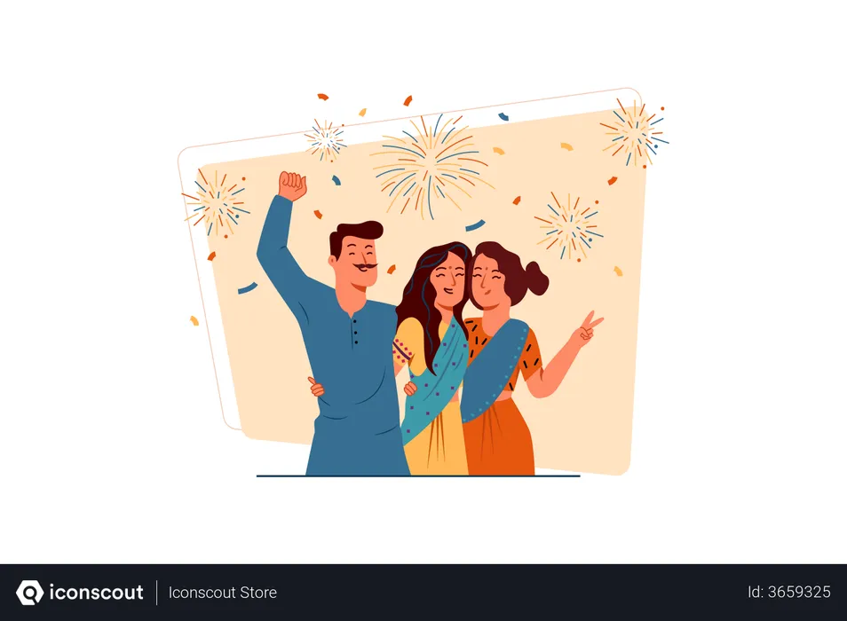 Free Familia feliz celebrando el festival de diwali  Ilustración