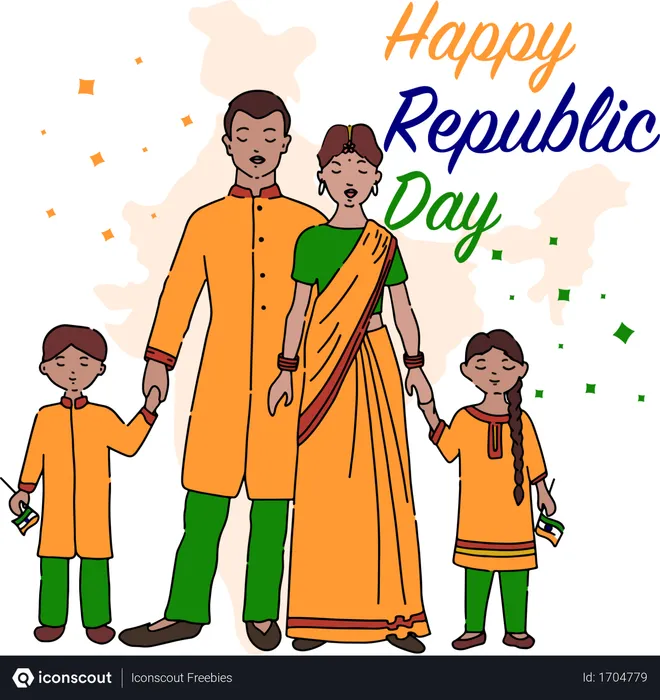 Free Familia india celebrando el día de la república  Ilustración