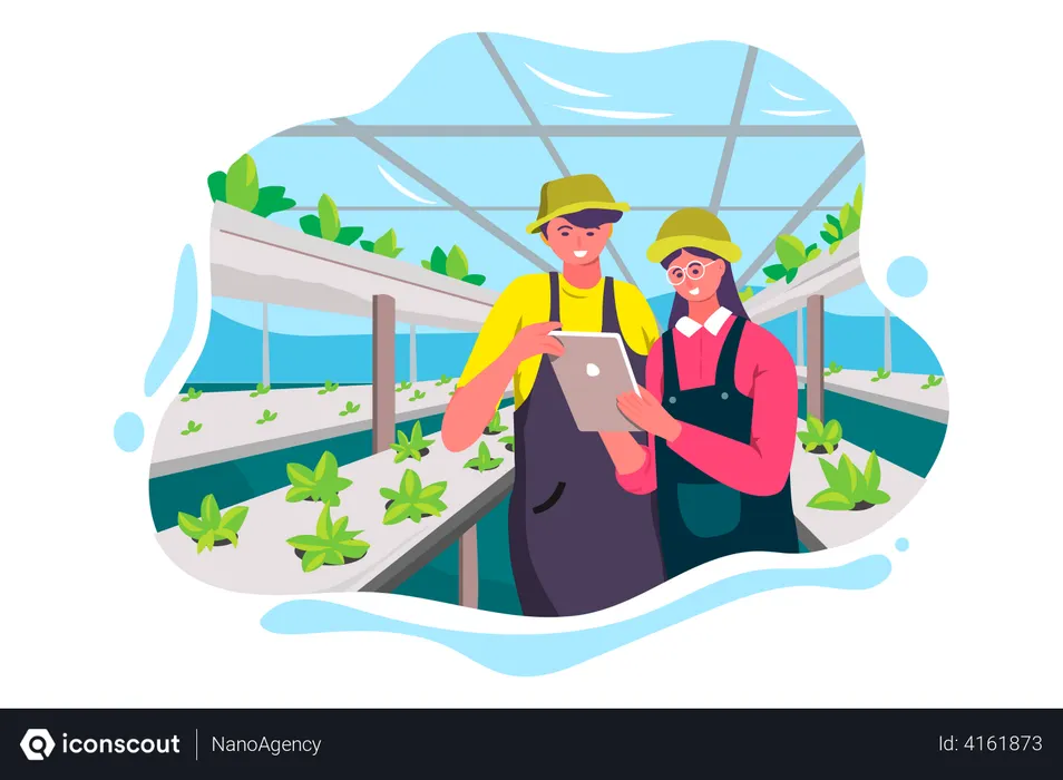 Free Farmers using smart device for crop monitoring  Illustration