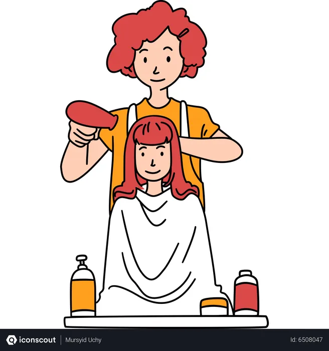 Free Female Hair stylist Tidying hair of girl  Illustration