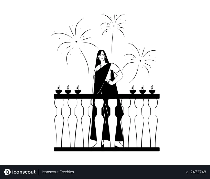 Free Female looking fire crackers in sky  Illustration