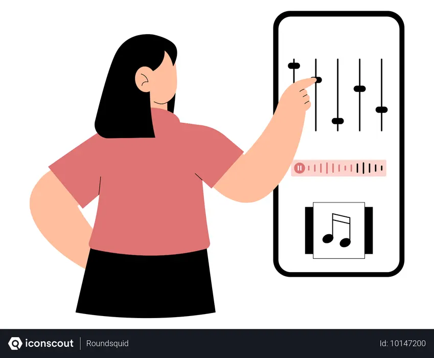Free Femme écoutant de la musique sur mobile  Illustration