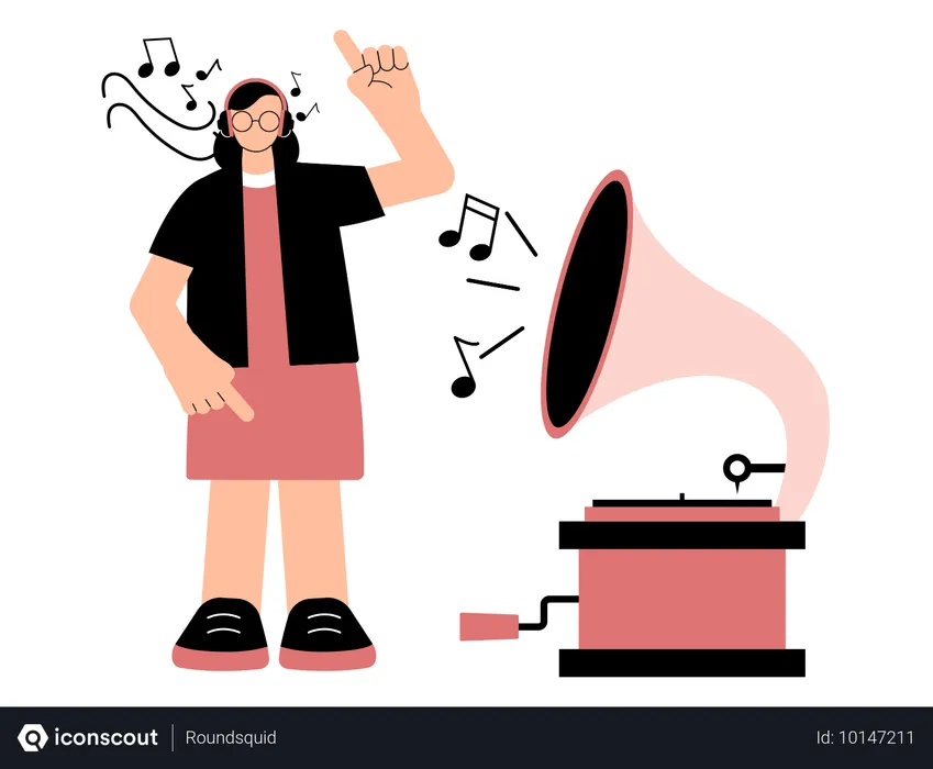 Free Femme jouant des chansons sur un gramophone  Illustration