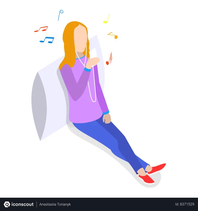 Free Fille joyeuse écoutant de la musique  Illustration