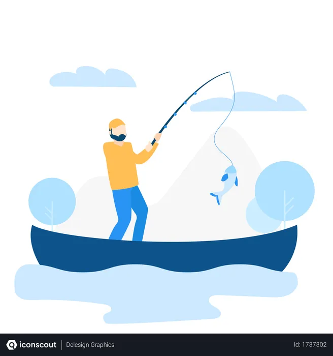 Man Fishing Silhouette Vector, Fishing Hobby, Fishing Day, Fishing