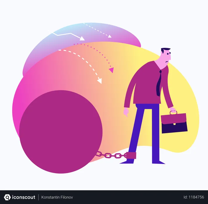 Free Flat Design Illustration For Presentation, Web, Landing Page: A Man Stands Shy Of Doubts And Does Not Dare To Make A Business Decision  Illustration