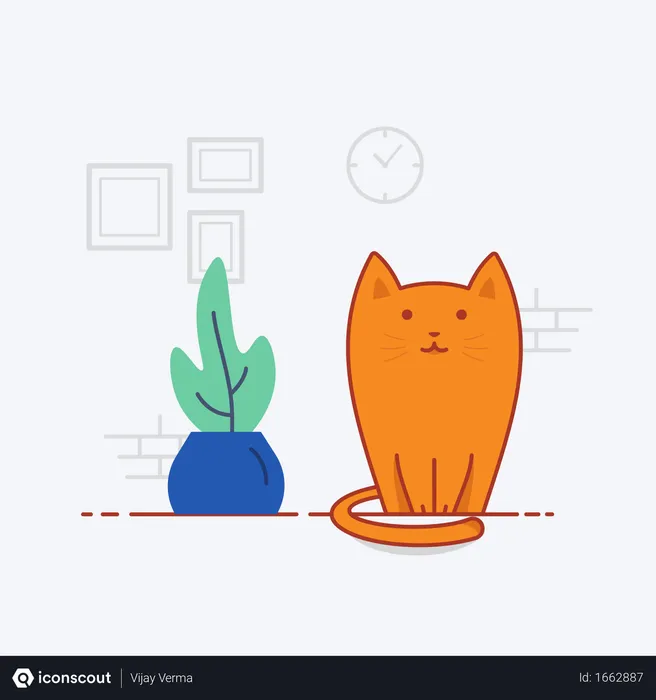 Free Gato sentado em casa  Illustration