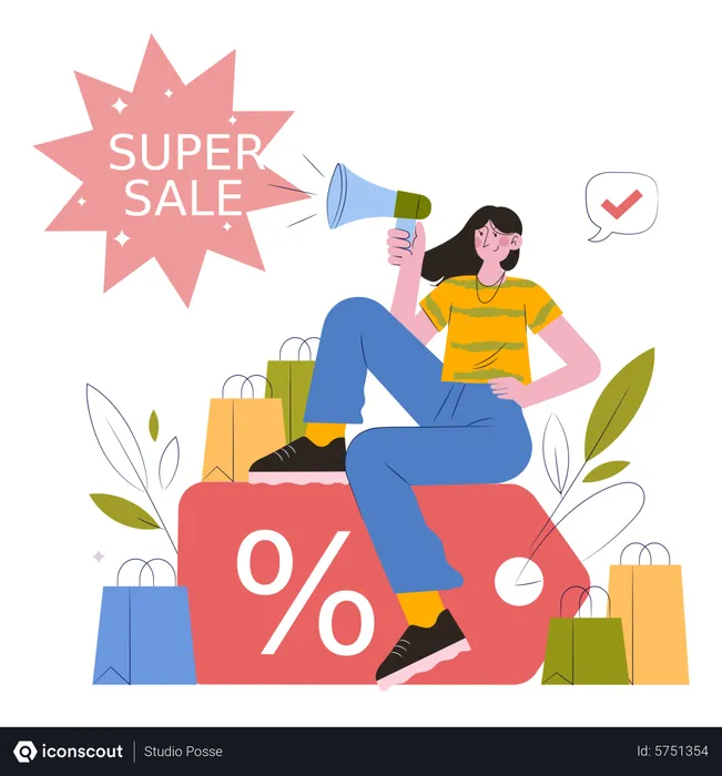 Free Girl announcing shopping super sale  Illustration