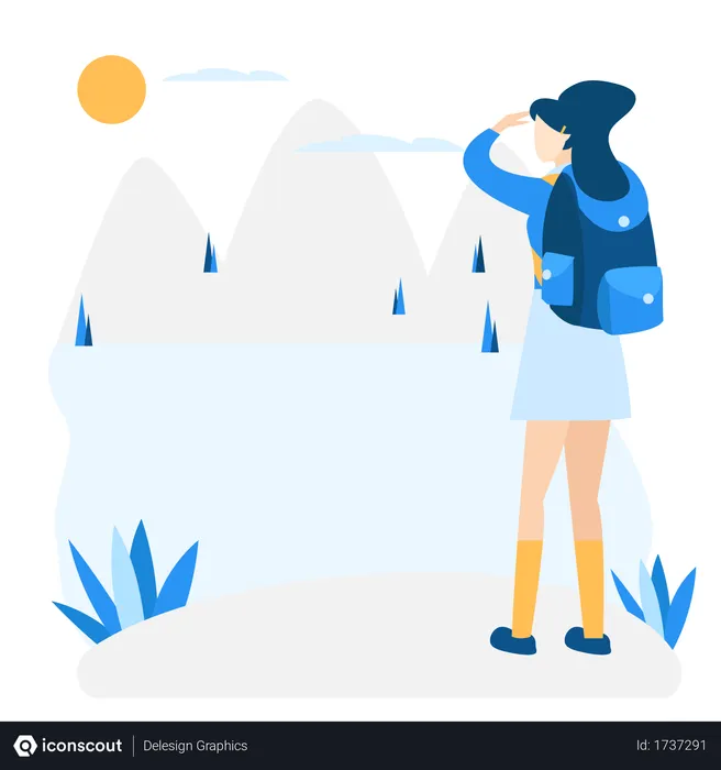 Free Girl finding way during trekking  Illustration